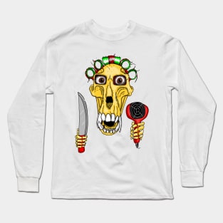 A baboon skull with curlers and hairdryer Long Sleeve T-Shirt